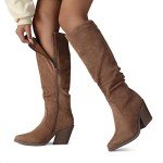 Putu Women's Brown Pointed Toe Knee High Boots