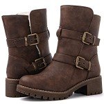 GLOBALWIN Women's Fur Lined Combat Ankle Boots