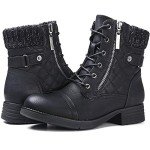 STQ Women's Black Lace-Up Combat Ankle Boots