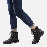 STQ Women's Black Lace-Up Combat Ankle Boots