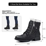 STQ Women's Black Lace-Up Combat Ankle Boots