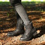 STQ Women's Black Lace-Up Combat Ankle Boots
