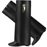Chic Pointy Wedge Knee Boots with Zipper - Black