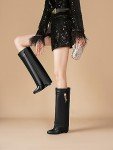 Chic Pointy Wedge Knee Boots with Zipper - Black