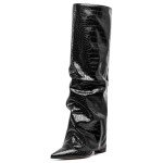SaraIris Women's Slouchy Boots Black Boots Knee High Boots Pointed Toe Boots Fold Over Boots Chunky Boots Shark Boots for Women