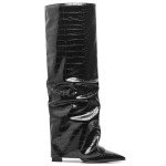 SaraIris Women's Slouchy Boots Black Boots Knee High Boots Pointed Toe Boots Fold Over Boots Chunky Boots Shark Boots for Women