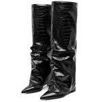 SaraIris Women's Slouchy Boots Black Boots Knee High Boots Pointed Toe Boots Fold Over Boots Chunky Boots Shark Boots for Women
