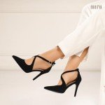 IDIFU Black Heels Women's Pumps Closed Toe Heels Stiletto High Heels Strappy Heels Wedding Bridal Office Dress Shoes for Women Comfortable Dressy Formal Pointed Toe Zip Pumps Heels(Black Nubuck,8.5)
