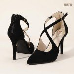 IDIFU Black Heels Women's Pumps Closed Toe Heels Stiletto High Heels Strappy Heels Wedding Bridal Office Dress Shoes for Women Comfortable Dressy Formal Pointed Toe Zip Pumps Heels(Black Nubuck,8.5)