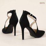 IDIFU Black Heels Women's Pumps Closed Toe Heels Stiletto High Heels Strappy Heels Wedding Bridal Office Dress Shoes for Women Comfortable Dressy Formal Pointed Toe Zip Pumps Heels(Black Nubuck,8.5)