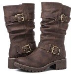 GLOBALWIN Women's Mid Calf Dress Boots Biker Motorcycle Riding Boots Women For Women Brown Size 8M