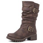GLOBALWIN Women's Mid Calf Dress Boots Biker Motorcycle Riding Boots Women For Women Brown Size 8M
