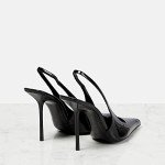 THESHY Women's Pointed Toe High Stiletto Heels Slingback Stretch Slip-on Pumps Backless Patent Leather Fashion Dress Shoes for Women Black