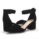 DREAM PAIRS Womens Low Heel Pump Shoes, Black/Nubuck - 11 (Annee)