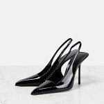 THESHY Women's Pointed Toe High Stiletto Heels Slingback Stretch Slip-on Pumps Backless Patent Leather Fashion Dress Shoes for Women Black