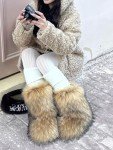 Valpeak Snow Boots for Women 2023 Furry Boots Winter Knee High Flat Heel Fluffy Faux Fur Boots(Natural,9)
