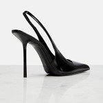 THESHY Women's Pointed Toe High Stiletto Heels Slingback Stretch Slip-on Pumps Backless Patent Leather Fashion Dress Shoes for Women Black