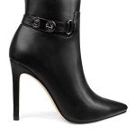 COLETER Women's Knee High Boots Pointed Toe Stiletto Buckle Dress Boots Zipper Heeled Boots Matte Black 7US