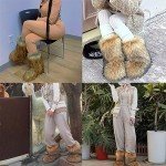 Valpeak Snow Boots for Women 2023 Furry Boots Winter Knee High Flat Heel Fluffy Faux Fur Boots(Natural,9)