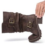 GLOBALWIN Women's Mid Calf Dress Boots Biker Motorcycle Riding Boots Women For Women Brown Size 8M