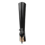 COLETER Women's Knee High Boots Pointed Toe Stiletto Buckle Dress Boots Zipper Heeled Boots Matte Black 7US