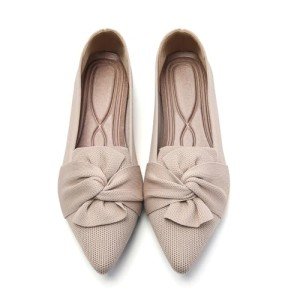 HIULYCENCE Flats for Women Pointed Toe Ballet Flats with Bow Comfortable Knit Dressy Flats Nude US9
