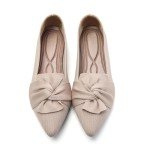HIULYCENCE Flats for Women Pointed Toe Ballet Flats with Bow Comfortable Knit Dressy Flats Nude US9
