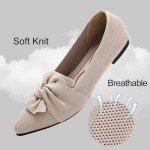 HIULYCENCE Flats for Women Pointed Toe Ballet Flats with Bow Comfortable Knit Dressy Flats Nude US9