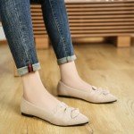 HIULYCENCE Flats for Women Pointed Toe Ballet Flats with Bow Comfortable Knit Dressy Flats Nude US9