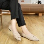 HIULYCENCE Flats for Women Pointed Toe Ballet Flats with Bow Comfortable Knit Dressy Flats Nude US9