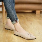 HIULYCENCE Flats for Women Pointed Toe Ballet Flats with Bow Comfortable Knit Dressy Flats Nude US9
