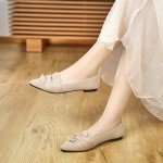 HIULYCENCE Flats for Women Pointed Toe Ballet Flats with Bow Comfortable Knit Dressy Flats Nude US9