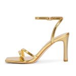 Modatope Gold High Heels for Women Square Open Toe Block High Heels Strappy Ankle Strap Sandals Comfort Dress Party Shoes Size 9