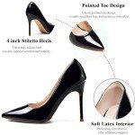 Elisabet Tang Women's High Heels Pumps Closed Pointed Toe Stiletto 4inch Heels Classic Office Special Dressy Wedding Pump Shoes Black 7