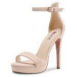 IDIFU Women's Stiletto High Heel Sandals Platform Open Toe Ankle Strap Dress Shoes for Women Bride Ladies in Wedding Bridal Party Homecoming (Nude Nubuck, 8.5 M US)