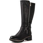 GLOBALWIN Women's Black Knee High Boots Tall Fashion Riding Boots For Women With Side Zipper Chunky Low Heel Size 9M