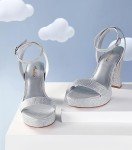 Ankis Platform Heels for Women 4 Inches Chunky Heels Sandals for Women Comfy Open Toe Block Heeled Sandals Nude White Silver Gold Black Ankle Strappy Heels for Women,Silver glitter,Size 8