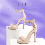 IDIFU Women's Stiletto High Heel Sandals Platform Open Toe Ankle Strap Dress Shoes for Women Bride Ladies in Wedding Bridal Party Homecoming (Nude Nubuck, 8.5 M US)