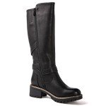 GLOBALWIN Women's Black Knee High Boots Tall Fashion Riding Boots For Women With Side Zipper Chunky Low Heel Size 9M
