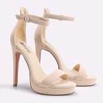 IDIFU Women's Stiletto High Heel Sandals Platform Open Toe Ankle Strap Dress Shoes for Women Bride Ladies in Wedding Bridal Party Homecoming (Nude Nubuck, 8.5 M US)
