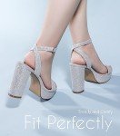 Ankis Platform Heels for Women 4 Inches Chunky Heels Sandals for Women Comfy Open Toe Block Heeled Sandals Nude White Silver Gold Black Ankle Strappy Heels for Women,Silver glitter,Size 8