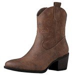 GLOBALWIN Women's Camel Cowgirl Boots Ankle To Mid Calf Fashion Western Cowboy Boots For Women Chunky Low Heel Size 11M