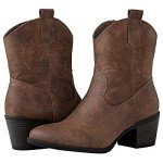 GLOBALWIN Women's Camel Cowgirl Boots Ankle To Mid Calf Fashion Western Cowboy Boots For Women Chunky Low Heel Size 11M