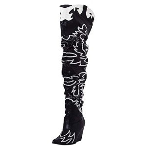 Cape Robbin Women's Over the Knee Western Cowboy Boots with Chunky Block Heels Fashion Cowgirl Dress Booties (KELSEY-21) - Black Size 10