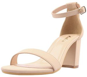 Ankis Nude Heels for Women - Open Toe Ankle Strap Chunky Heel Pump Sandals Party Wedding Strappy Buckle Sandals 2.75 Inches (Nude Nubuck, numeric_7)