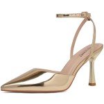 Susanny Gold Heels for Women Stiletto Closed Pointed Toe Backless Dress Shoes High Heels Sexy Kitten Pumps Wedding Guest Party Dance Prom Club Ankle Strappy Dressy Comfort Shoes 9