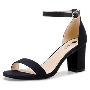 IDIFU Black Heels for Women Cookie-MI Block Heels 3 Inch Sandals Chunky Open Toe Heel Wedding Homecoming Dress Shoes for Women Brides Ladies(Black Nubuck, 8 B(M) US)