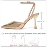 Susanny Gold Heels for Women Stiletto Closed Pointed Toe Backless Dress Shoes High Heels Sexy Kitten Pumps Wedding Guest Party Dance Prom Club Ankle Strappy Dressy Comfort Shoes 9