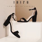 IDIFU Black Heels for Women Cookie-MI Block Heels 3 Inch Sandals Chunky Open Toe Heel Wedding Homecoming Dress Shoes for Women Brides Ladies(Black Nubuck, 8 B(M) US)