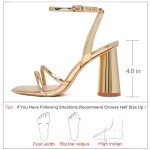 RIBONGZ Gold Prom Heels for Women Strappy Block High Heels Square Open Toe Ankle Strap Chunky Heeled Sandals Wedding Bridal Shoes High Heel Sandals for Party Dress 8.5
